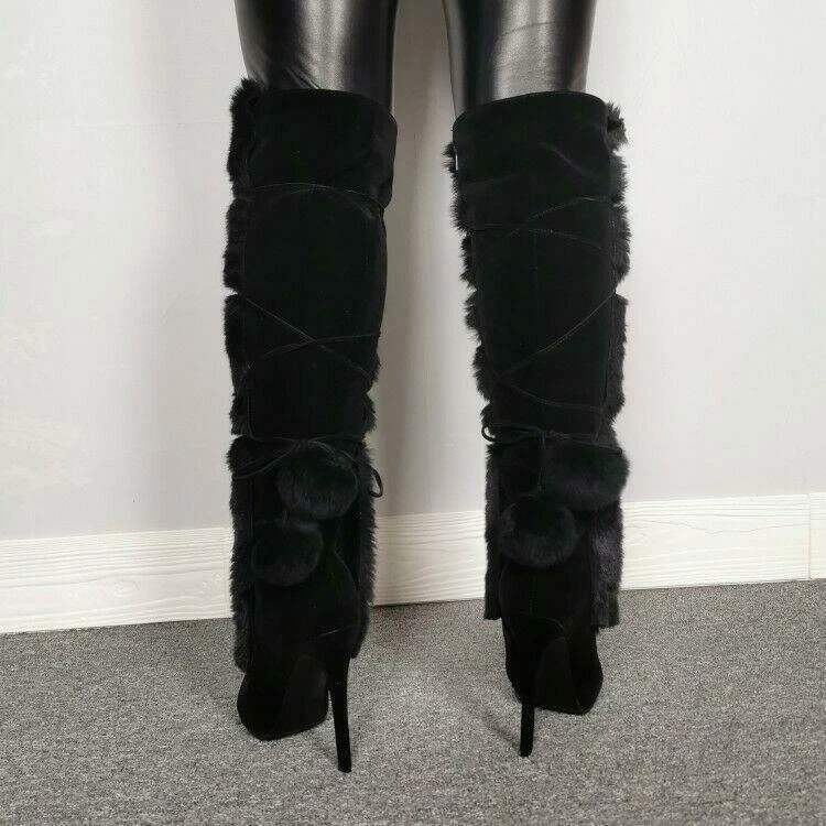 Plus Size Womens ry Mid-calf Boots Stiletto Heels Party Pointy Toe Shoes - Image 3 of 4