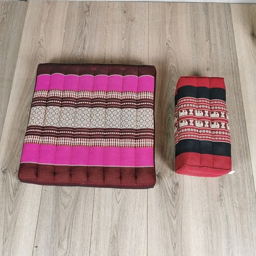 Meditation Cushion w Seating Block Set Natrual Kapok Fibre Filled RedEle - Picture 3 of 6