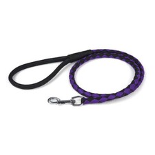 Round Braided Leather Leash W3/8" - L48", Black Purple