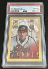 1998 Greg Maddux PSA 10 POP 1 Studio Gold Press Proof 227/300 Card #199 Gem Mint