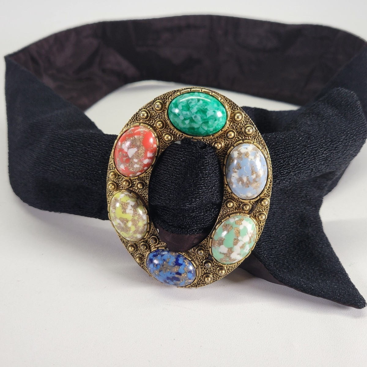Vintage Waist Belt 26 28 30 Faux Stone Buckle Wide Black 80s 