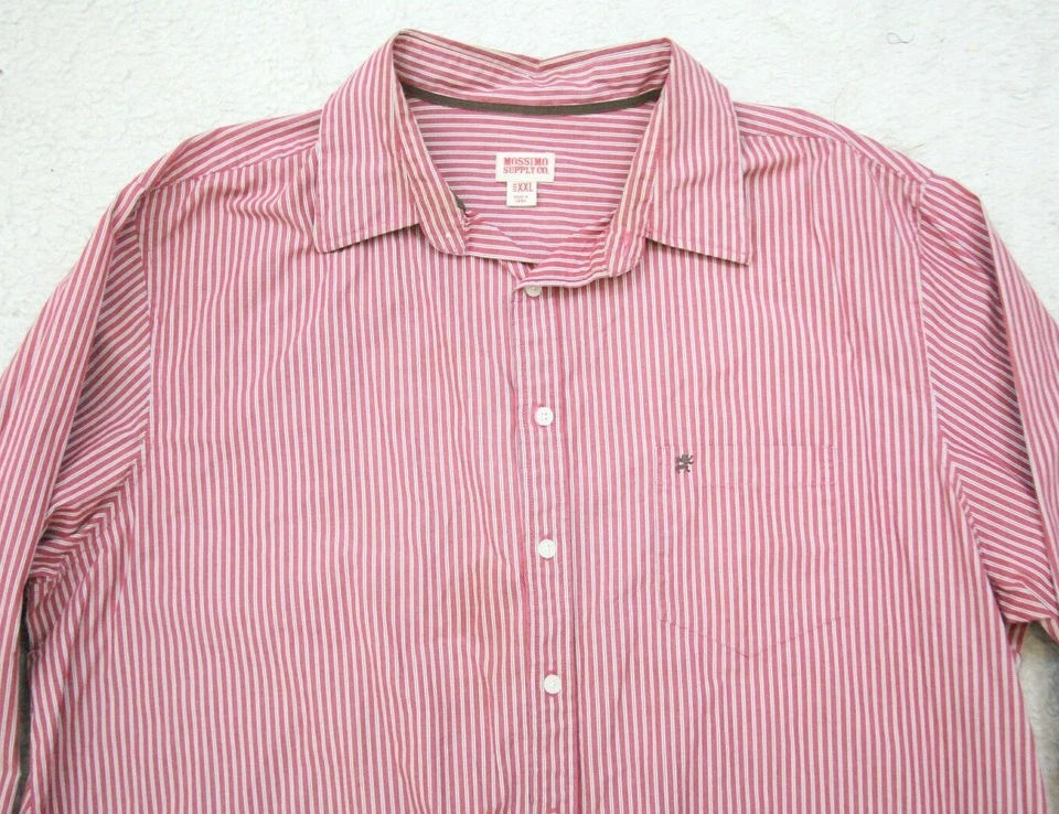 Camisa de vestir Mossimo roja blanca para hombre manga larga algodón bolsillo para hombre XXL 2XL LL27 Foto 3 de 4