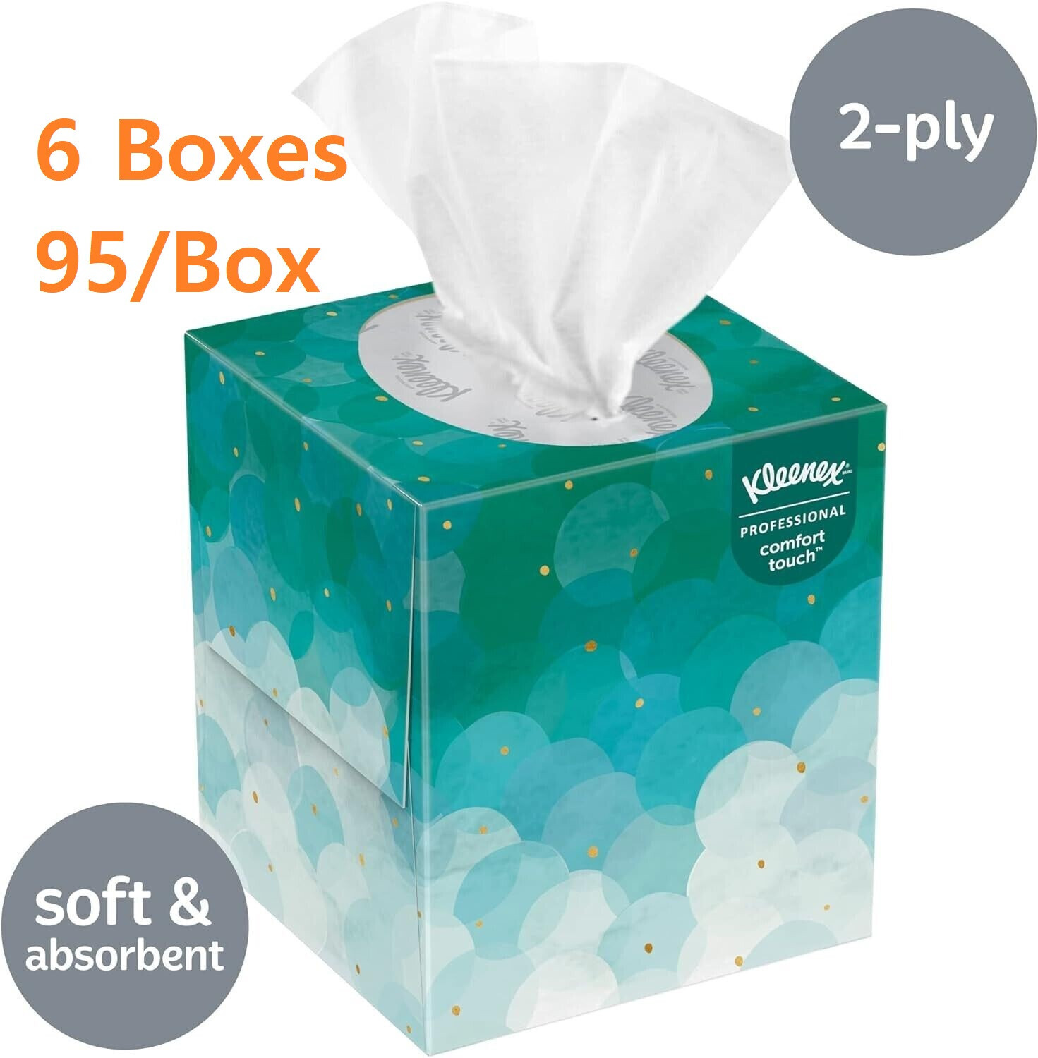 6 Boxes Kleenex Boutique Facial Tissue 2-Ply White Cube, 95 Count/box, 21270