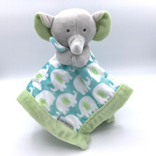 Carters Elephant Plush Baby Security Blanket Lovey Green Blue 13" Square Soft