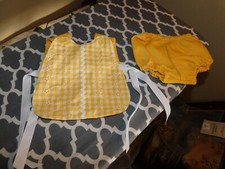 Handmade Two Piece Baby Romper Set Yellow and White Eyelet w/ Rick Rack Trim
