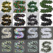Christmas Garland Pre Lit Artificial Snowy Pine LED Wall Door Xmas Hanging Decor