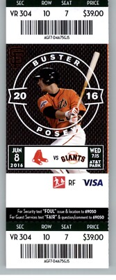 Boston Red Sox  vs San Francisco Giants 6/8/2016  Ticket Buster Posey .