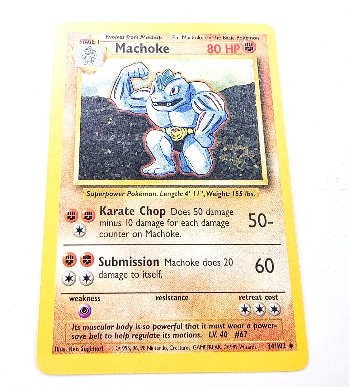 Machoke 34/102 Unlimited Uncommon Base Set Pokemon Trading Card