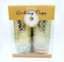 NEW My Minds Eye Gold Foiled Daisies and Stripes Baking Cups - 50 Count