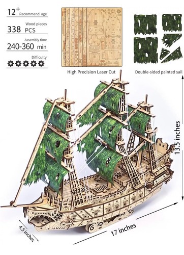 Challenging Flying Dutchman 3D Wooden Puzzles for Adults Pirate Ship Model Kit - Picture 3 of 4