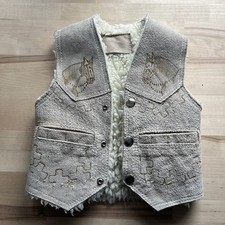 Toddler Sherpa Lined Suede Leather Vest Horse Print Western Cowboy 3T