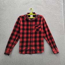 Levi's Men Button Up Shirt L Red Buffalo Plaid Flannel Western Long Sleeve Logo