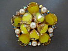 Rhinestone Glass Pearl Floral Brooch Vtg Juliana D&E Givre Yellow Ab