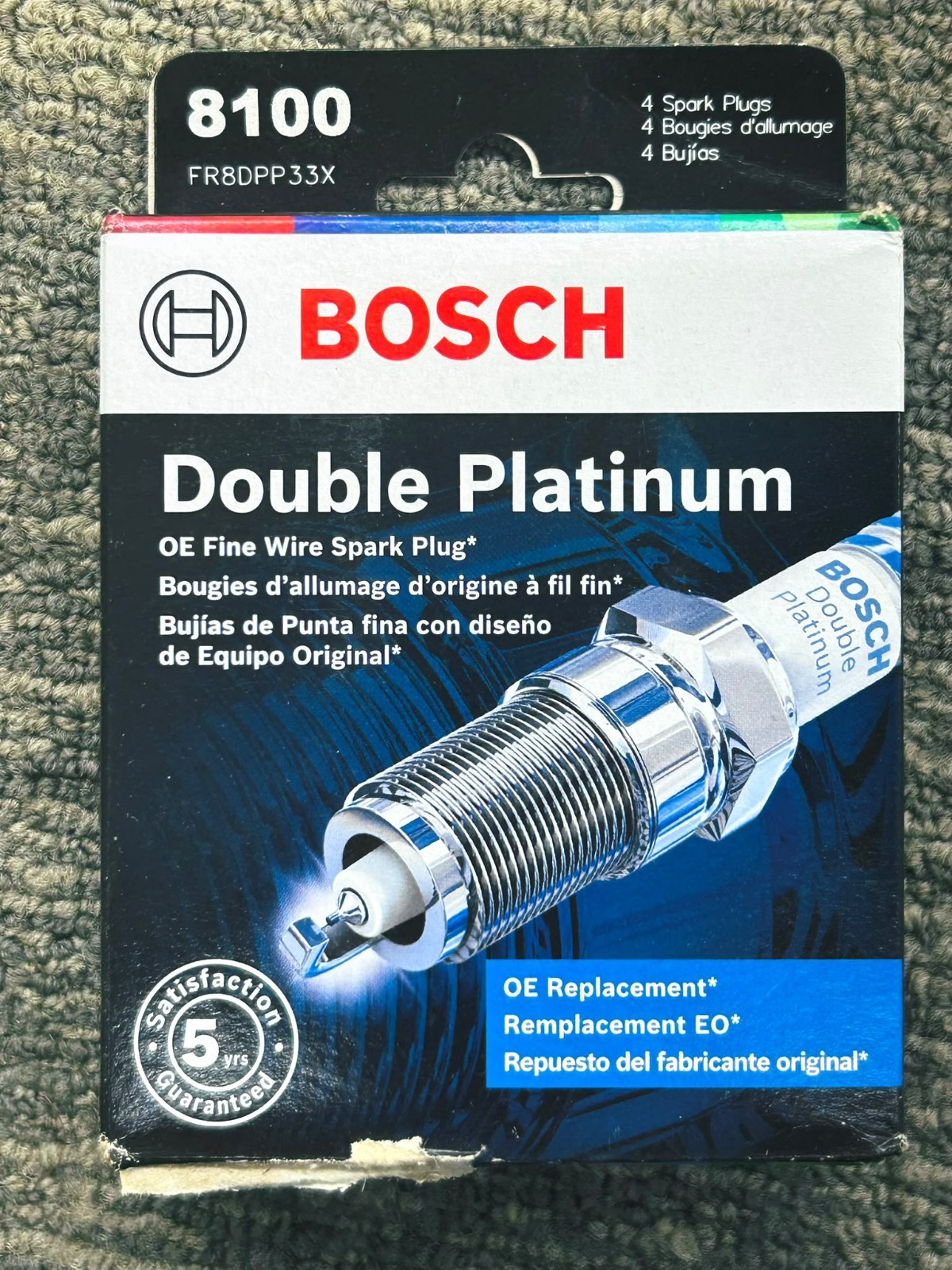 New Bosch 8100 FR8DPP33X OE Double Platinum Spark Plugs Pack of 4 Set 356772