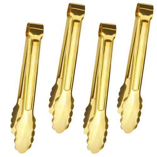 4 PCS Serving Tongs Gold Tongs 9 Inch Serving Utensils Stainless Steel Servin...