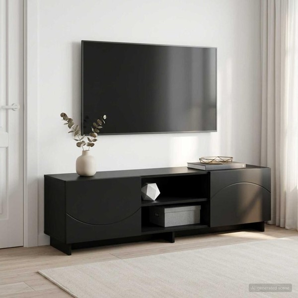 Tv-St?Nder 140 X 34,5 X 40 Cm Schwarz Holzwerkstoff-image