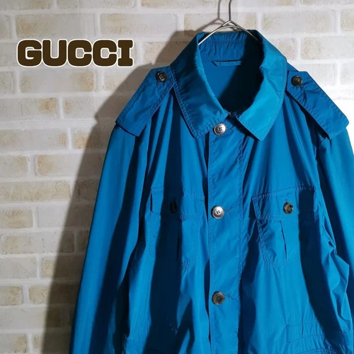 GUCCI Giacca Nylon Blu Azzurro L Leggera Macchia Autentica dal Giappone