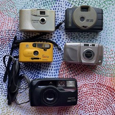 Vintage Cameras Untested Lot Of 5 Various Brands Some With Film In It Good Cond.