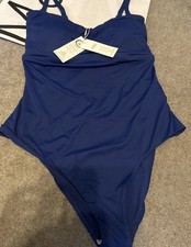 Image of M&S Tummy Control Padded Bandeau Swimsuit blue size 20 LONG length New With tags