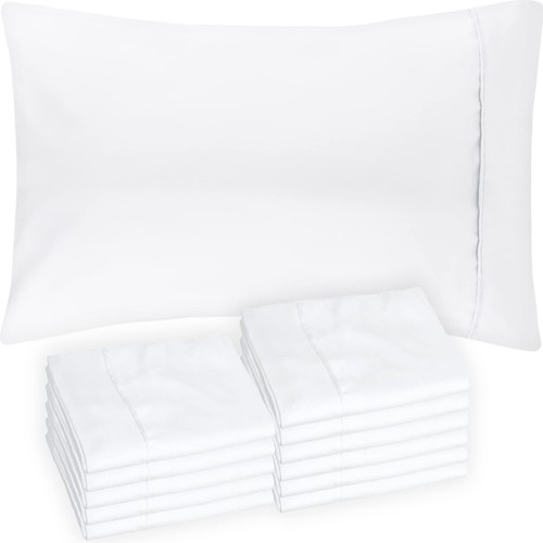 Queen White Pillow Cases Set of 6 - Bulk 12 Pack with Envelope Closure - Soft...