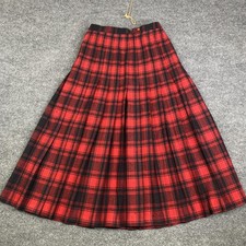 Vintage Pendleton Skirt Womens 10 Red Plaid Wool Pleated Midi Lined Tartan USA