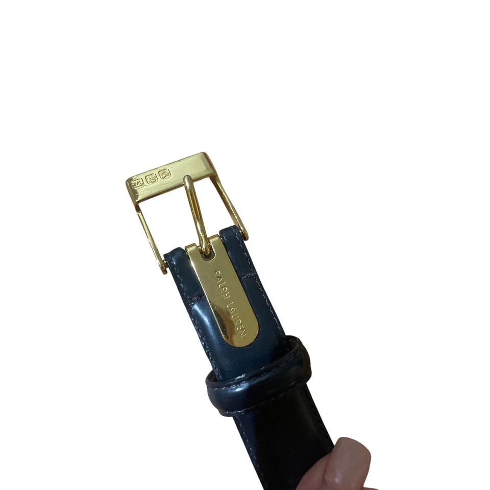 Cinturón de cuero azul marino Ralph Lauren con hebilla de herrajes dorados pesados mediano M para mujer Foto 3 de 4