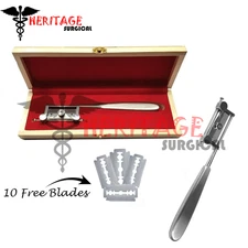 Silver Skin Graft Knife Handle Dermatome with 10 PCS Blade Surgical Instruments