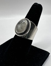 Sterling Silver 18.8mm Polished Rope Edge Moonstone Ring Size 8 9.3g