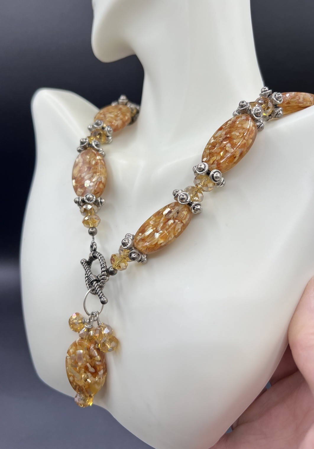 Artisan Made Lucite, Shell Statement Necklace, Br… - image 7