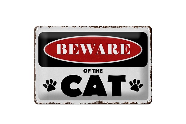 Schild Blech 30X20Cm - Made In Germany - Spruch Beware Of The Cat Vorsicht Katze-image