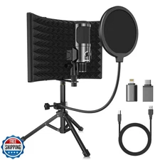 Studio Recording Microphone Isolation Shield with Pop Filter and Metal Tripod