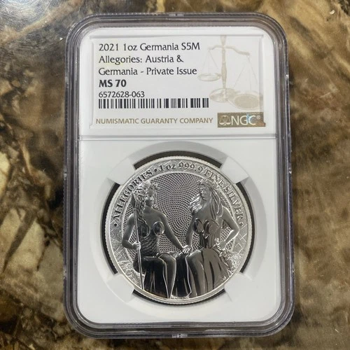 2021 Germania Allegories Austria & Germania Silver Coin NGC MS 70 Private 1 Oz