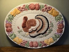 Vintage Hand Painted Ceramic Turkey Platter Harvest Time Benchmark Home Products