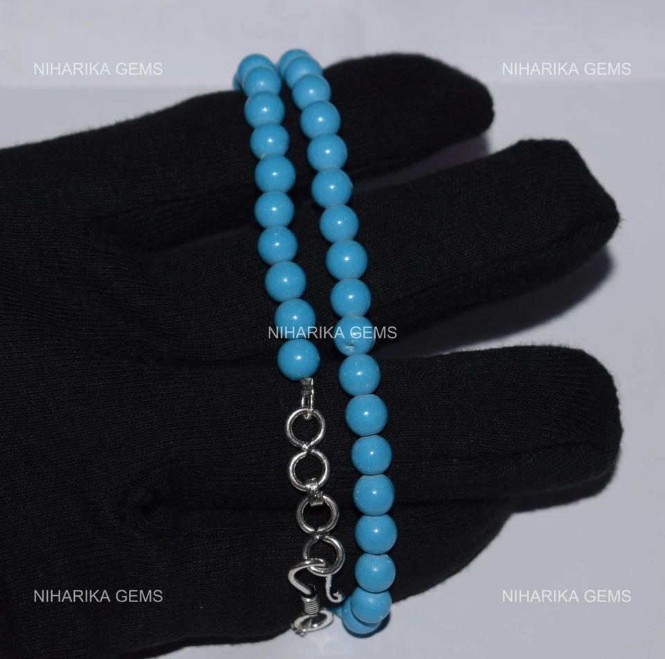 925 Silber Türkis Gefärbt Edelstein Dezember Cyber Monday Wife Perlen Halskette - Bild 4 von 4