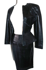 VTG Women's 80-90s Y2K Maxima for Tannery Black Leather 2 PC Jacket  Skirt Set