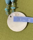 Vntg Disc Medallion Hand Painted Mother of Pearl Pendant Necklace Blue GlasBeads — photo 10