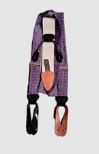 Trafalgar Suspenders Geometric Leather Button On Purple Braces Made in England