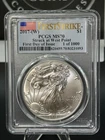 2017-W Silver Eagle PCGS MS70 First Day of Issue 1 of 1000 First Strike Label