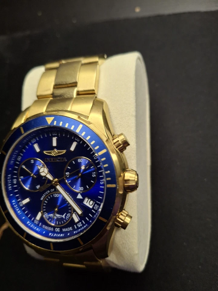 Invicta Men's Pro Diver Quartz Chronograph Blue Dial Gold Tone - Image 4 of 4