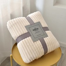 Solid Striped Throw Blanket Flannel Fleece Soft Adult Bed Cover Sofa Warm Plush