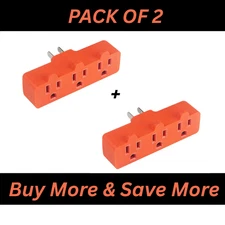 Heavy-Duty Grounded Triple Tap Adapter, 3-Way Electrical Splitter, 3 Outlet, 2PK