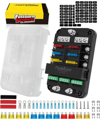12V Fuse Block with Relay, Fuse Relay Block with Acc Interface 6 Way ATC ATO Bla