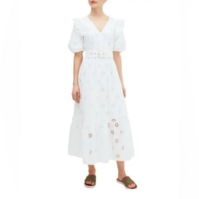 Kate Spade Womens Dress Fresh White Clover Ruffled Eyelet Belted Size 6 New!