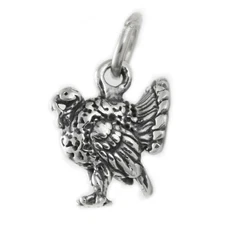 Turkey Bird Thanksgiving 3D 925 Solid Sterling Silver Charm Pendant MADE IN USA