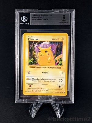 1999 POKEMON SHADOWLESS PIKACHU RED CHEEKS ERROR BGS 9 #58/102