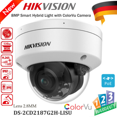Hikvision 8MP 4K ColorVu MIC POE IP Kamera Smart Hybrid Licht DS-2CD2187G2H-LISU