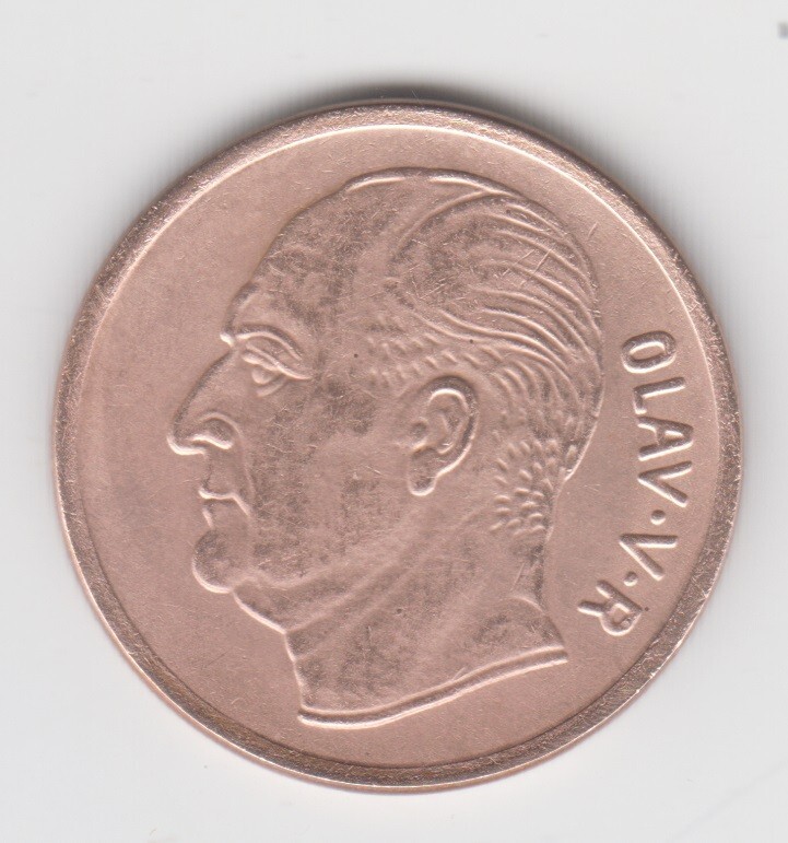 Norway 1962. 5 Ore. Portrait of Olav V. Eurasian Elk. KM# 405