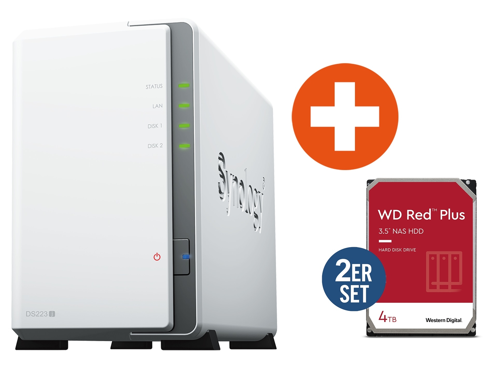 Synology Diskstation DS223j NAS-система с 2 отсеками объемом 2x4 ТБ WD RED Plus WD40EFPX