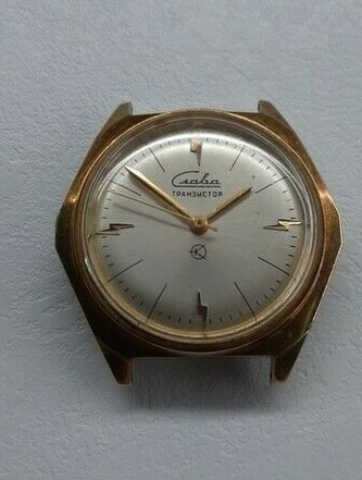 Slava Transistor UdSSR seltene sowjetische elektromechanische Armbanduhr Anfang 1960 - Bild 3 von 11