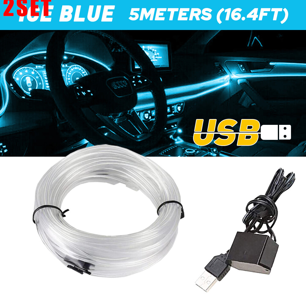 2Set 5M Waterproof Pure Ice Blue LED Strip Lights for Car Truck Boat Bike